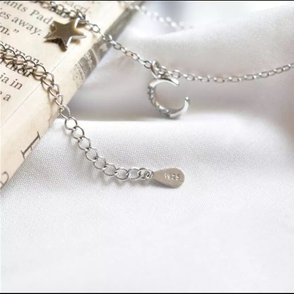 NEW 925 Sterling Silver Zircon Moon Star Necklace - Picture 4 of 6